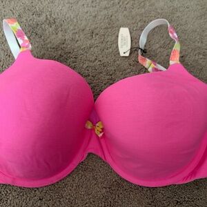Victoria's Secret Bright Pink Bra with Floral Straps